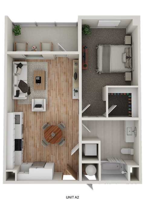 Floor plan for 1 bed, 1 bath, 685 sqft